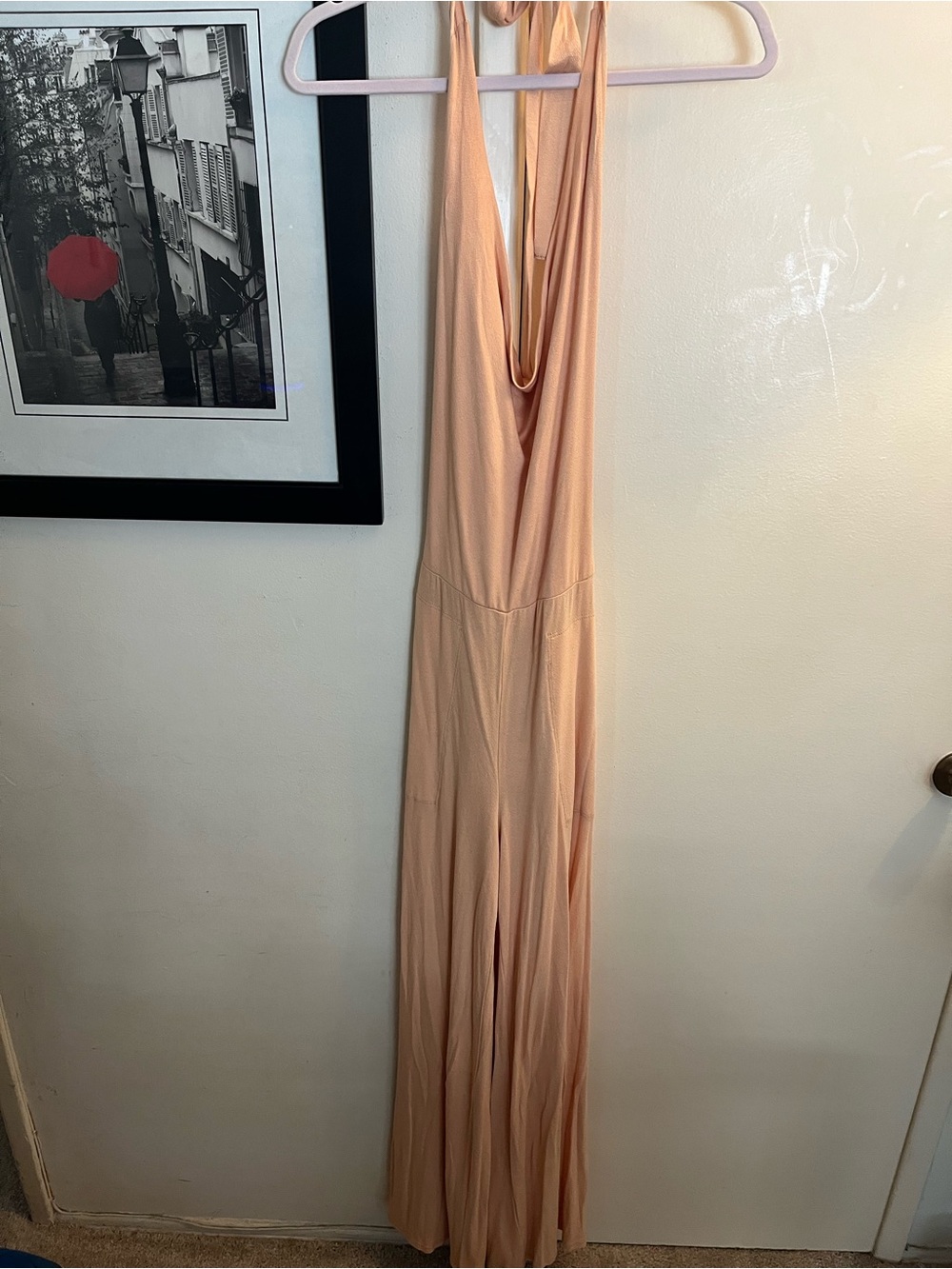 “Free People Beach” Backless Halter Tie Wide Leg Jumpsuit